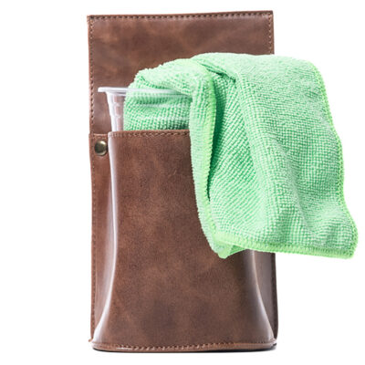 Vaatdoek Houder incl. Glaasje - Holster voor Horeca Riem - Cognac Leer